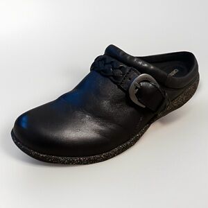 Aetrex Women's Libby Black Leather Slip-On Mule Clogs Shoe SZ 7.5 Braided Strap